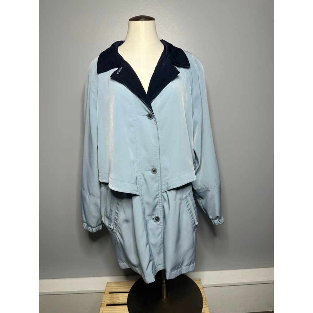 Braefair Womens Medium Light Blue Layered Storm Flap Jacket Navy Collar Coat